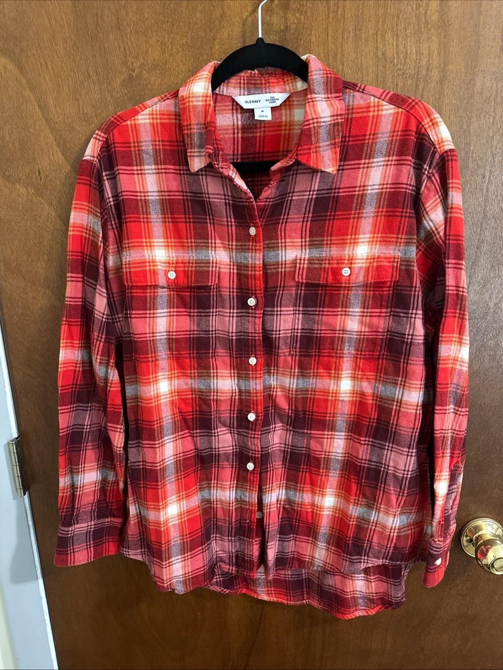 Old Navy Womans Red Plaid Button-Down Shirt Size Medium